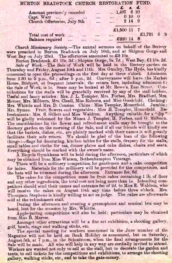 August 1899 newsletter