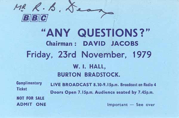 'Any Questions' Admission Ticket