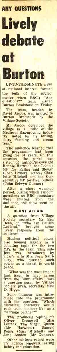 Press cutting of BBC's 'Any Questions' 