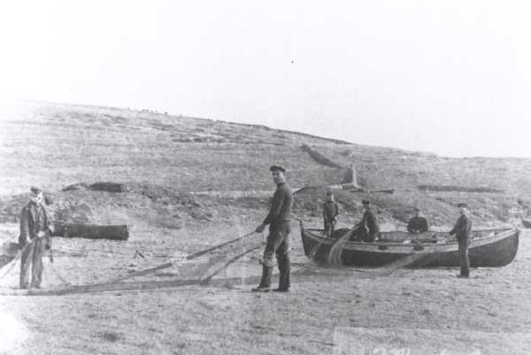 Geo Swaffield & crew putting in herring drifts circa 1907