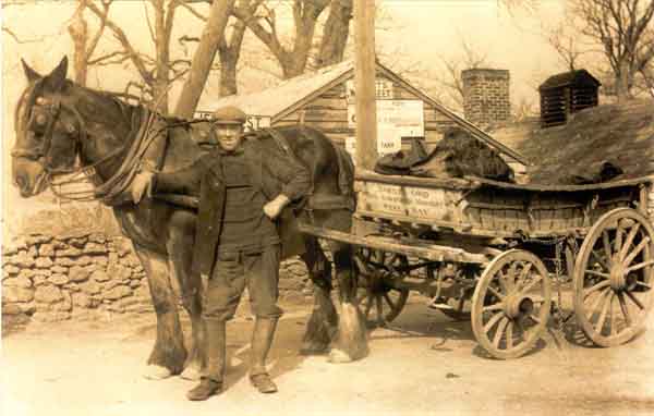 Lou Brown with horse and cart outside the Forge c1920