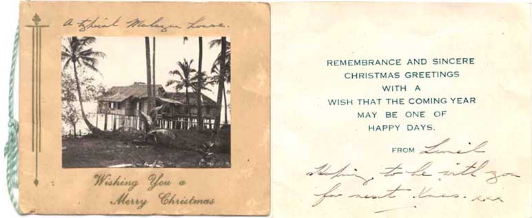 Christmas Card that Lionel sent home - sadly, his hopes were not going to transpire 
