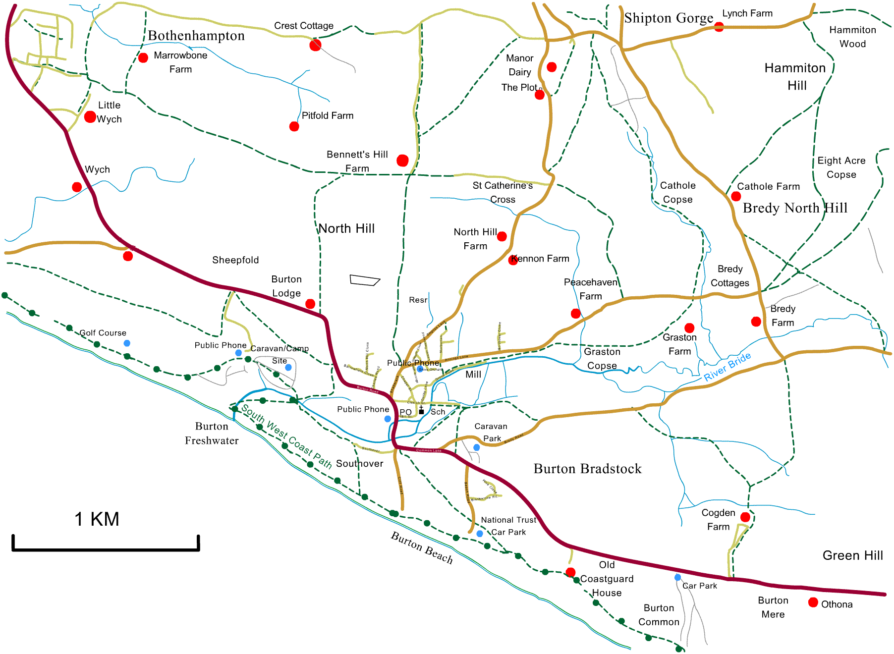 High res map of the Burton Bradstock Area