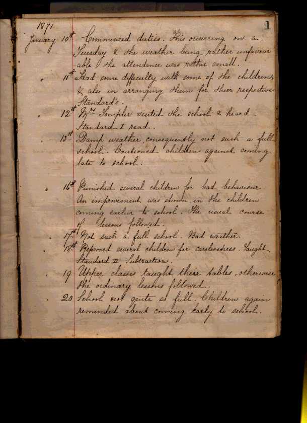 Extract from School Log Book 1871