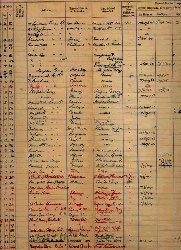 School Register showing children entering in 1843/4